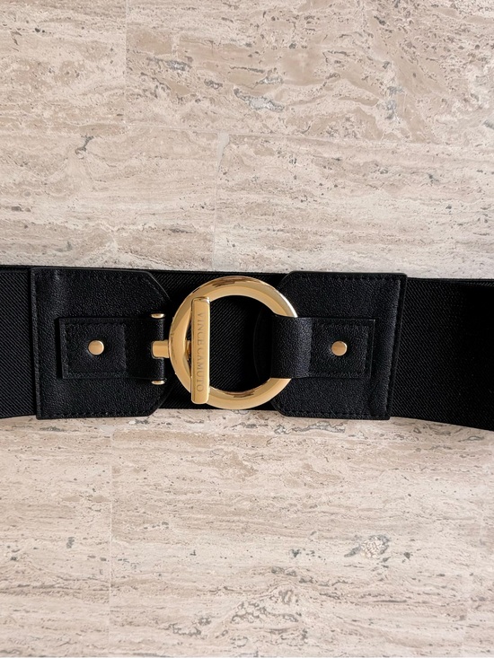 Vince Camuto Accessories - Vince Camuto Black Elastic Belt with Gold Ring Hardware